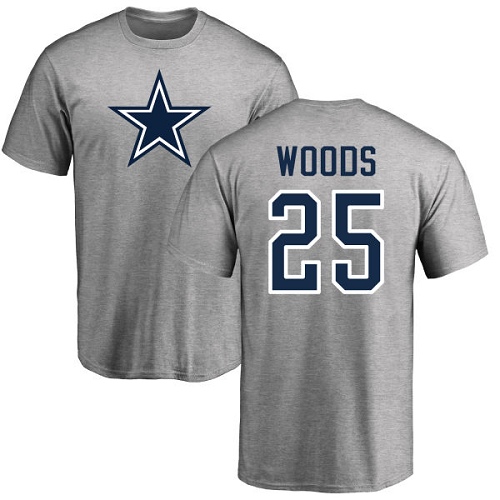 Men Dallas Cowboys Ash Xavier Woods Name and Number Logo #25 Nike NFL T Shirt->nfl t-shirts->Sports Accessory